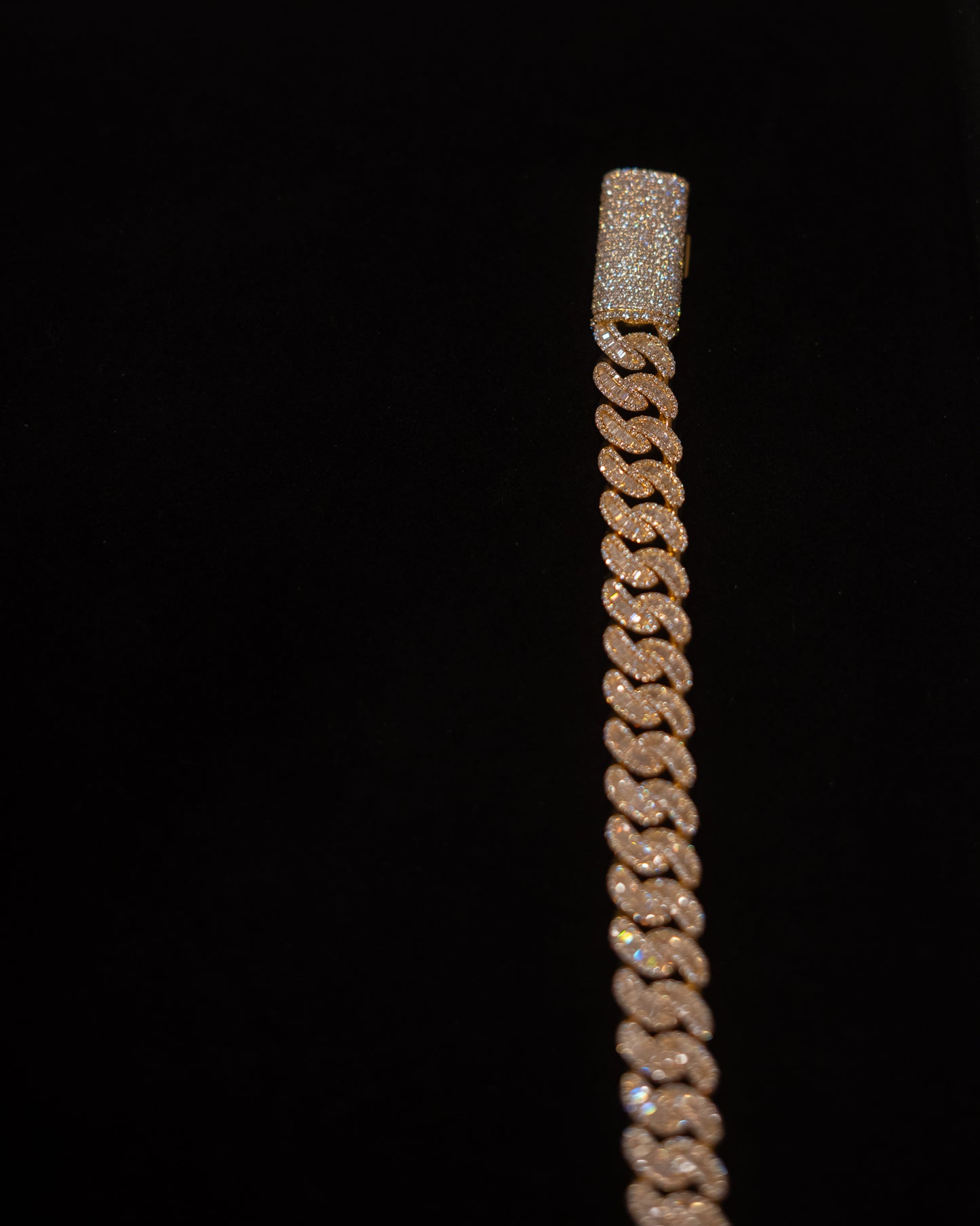 16MM Cuban Link Bracelet (BAGUETTES),  Yellow Gold over Silver VVS1