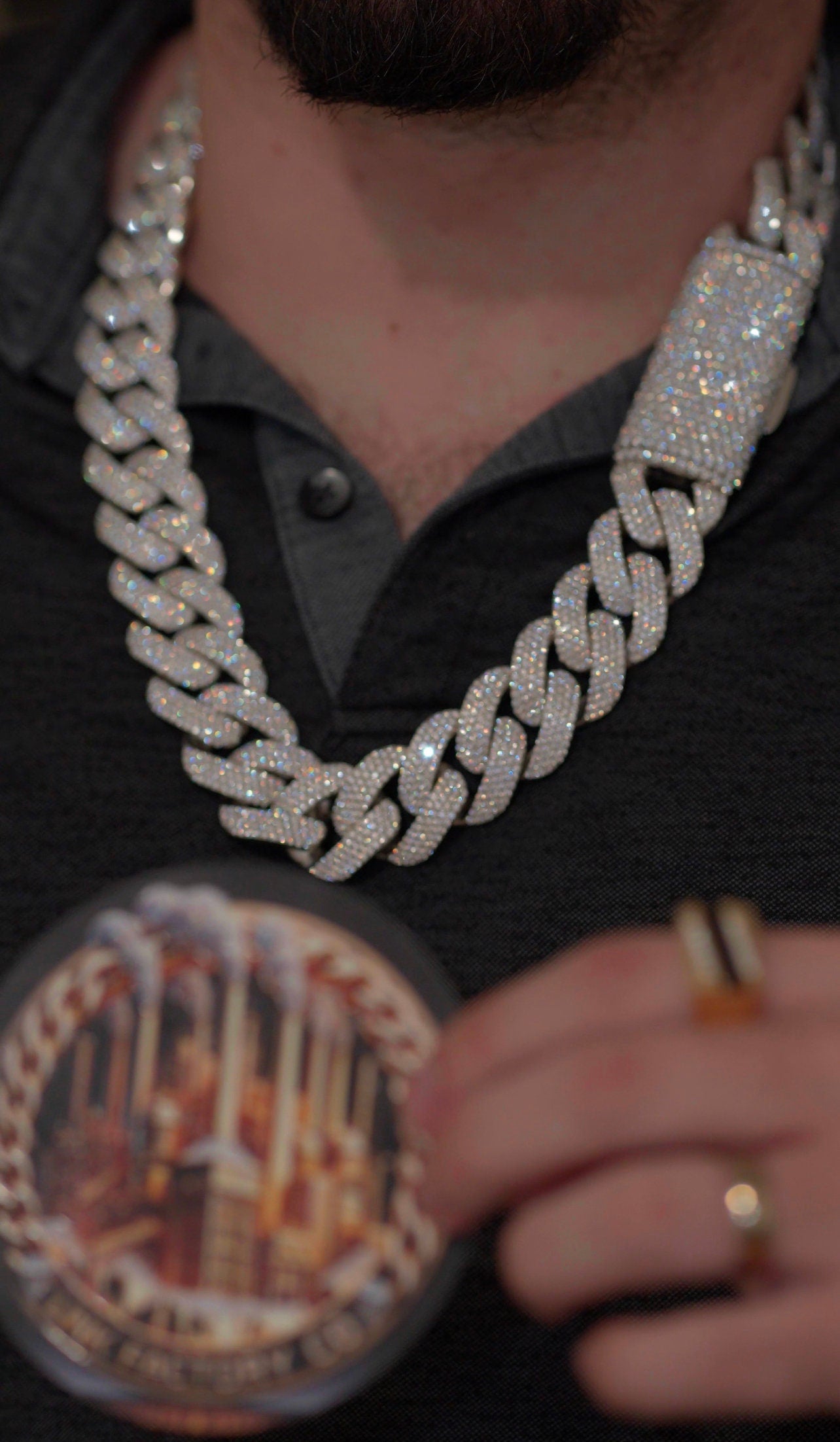 25MM 26 INCH Cuban Link Chain (White Gold over Silver + Moissanite) Pave setting