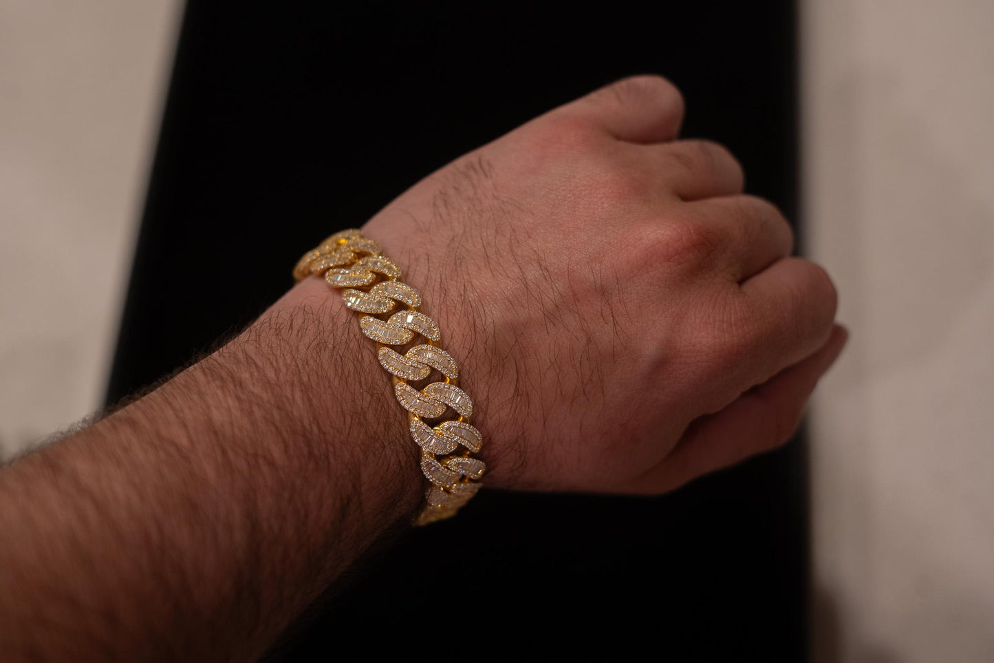 16MM Cuban Link Bracelet (BAGUETTES), Yellow Gold over Silver VVS1