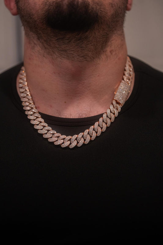 18MM 22” Cuban Link Chain – Pavé + VVS1 Moissanite (Rose Gold over Silver)