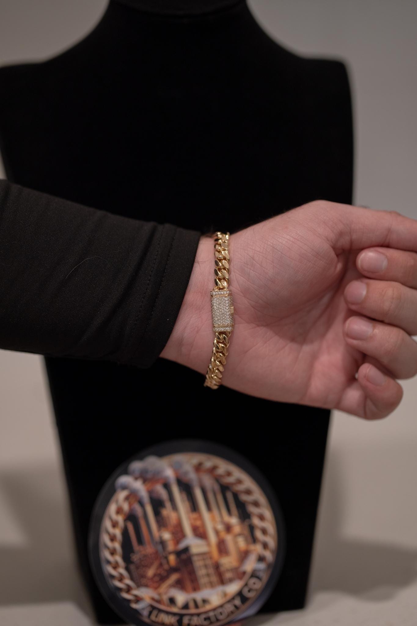 8MM 8” Cuban Link Bracelet – Gold over Silver with Moissanite Lock