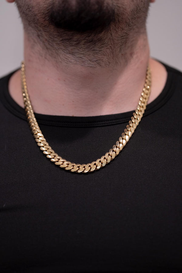 11MM 24” Cuban Link Chain – Gold over Solid Silver (No Stones)