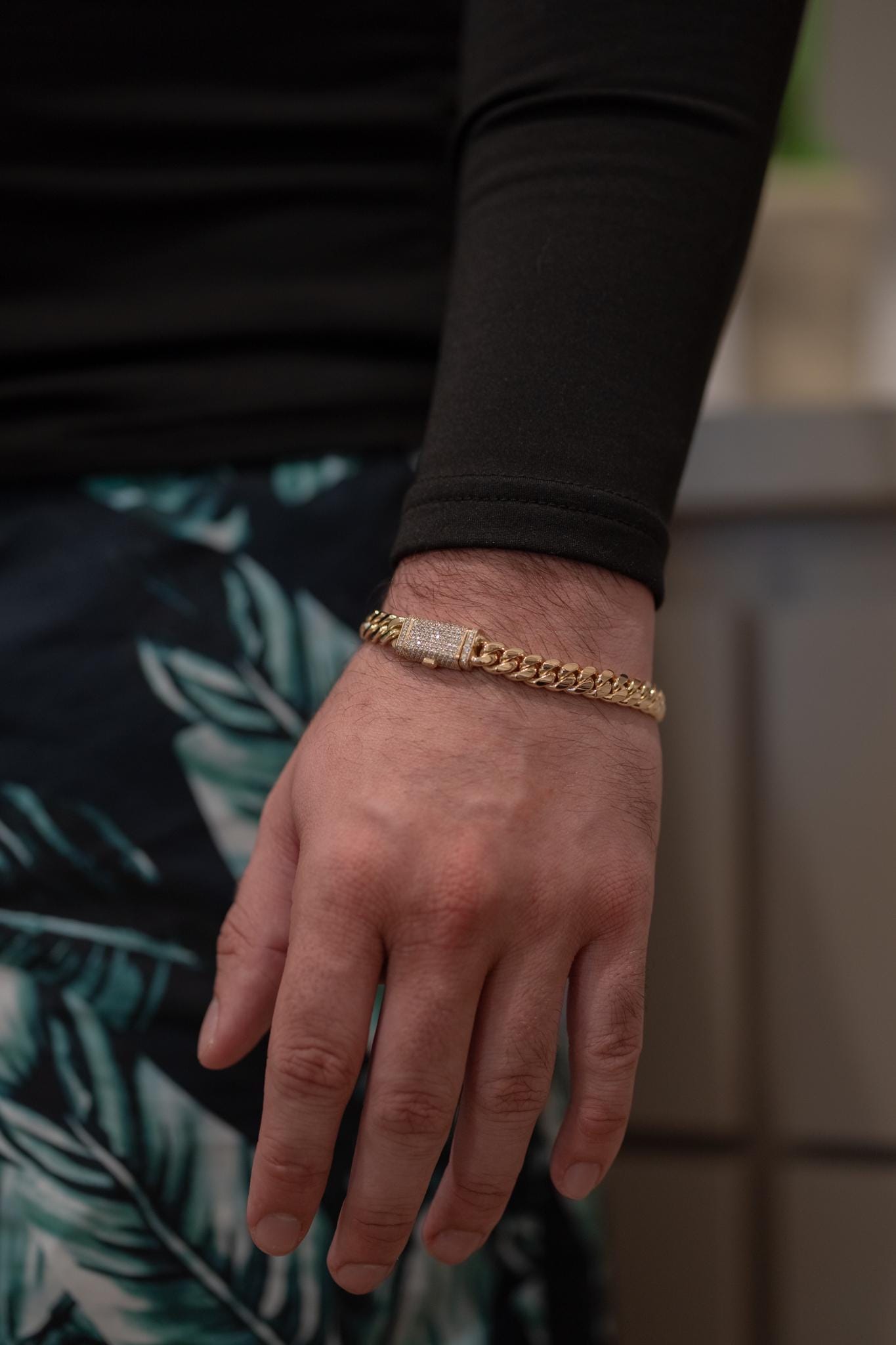 8MM 8” Cuban Link Bracelet – Gold over Silver with Moissanite Lock