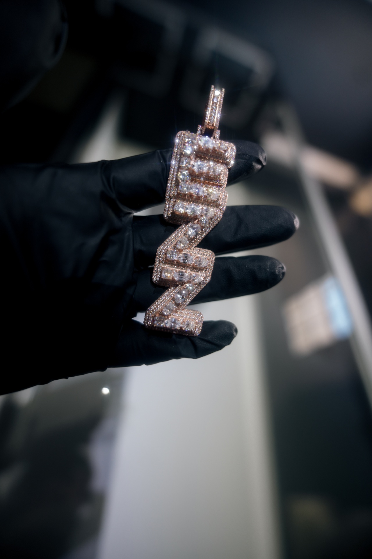 Custom rose-gold diamond letter pendant