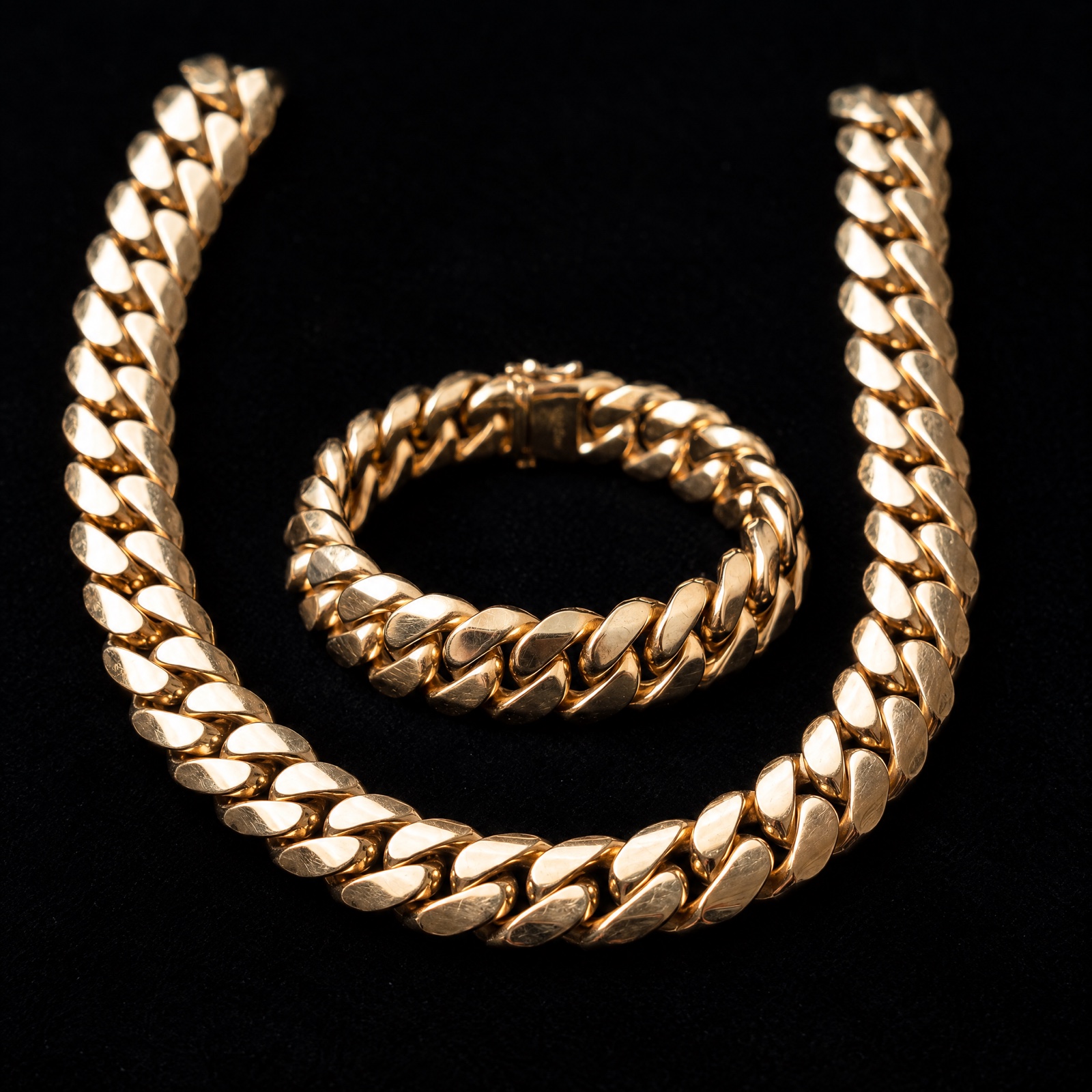 Matching Miami Cuban link chain and bracelet set