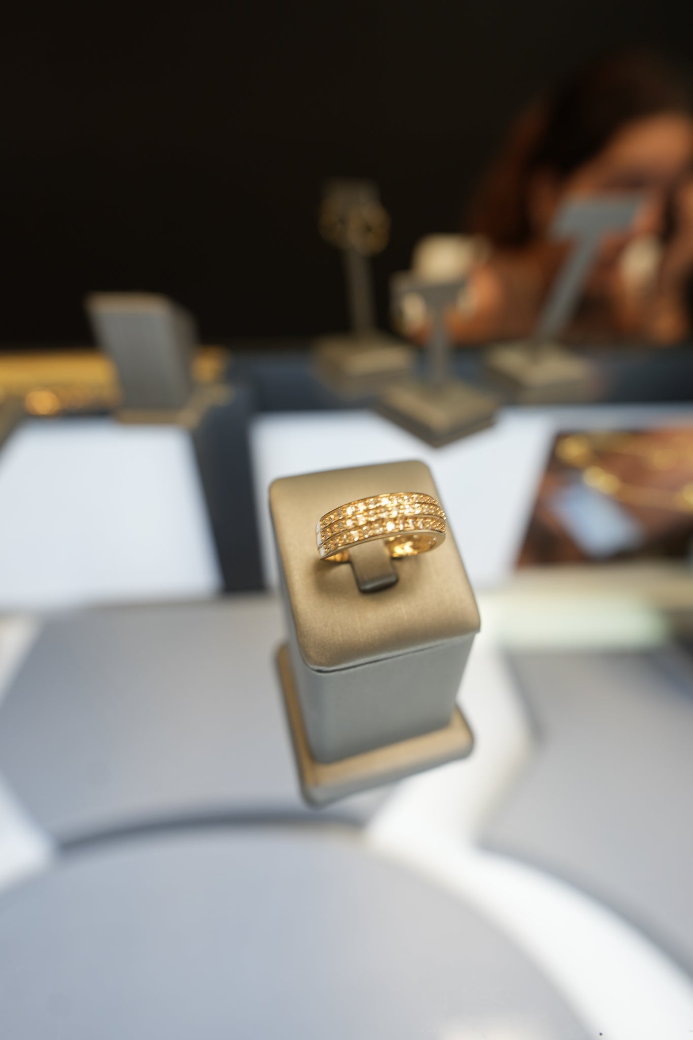 10kt Unisex Three-Row CZ Wedding Band