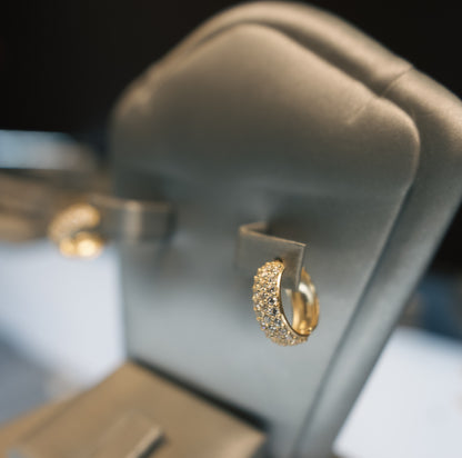 10kt Triple Row CZ Hoop Earrings