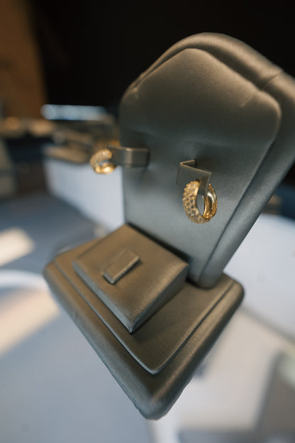 10kt Triple Row CZ Hoop Earrings