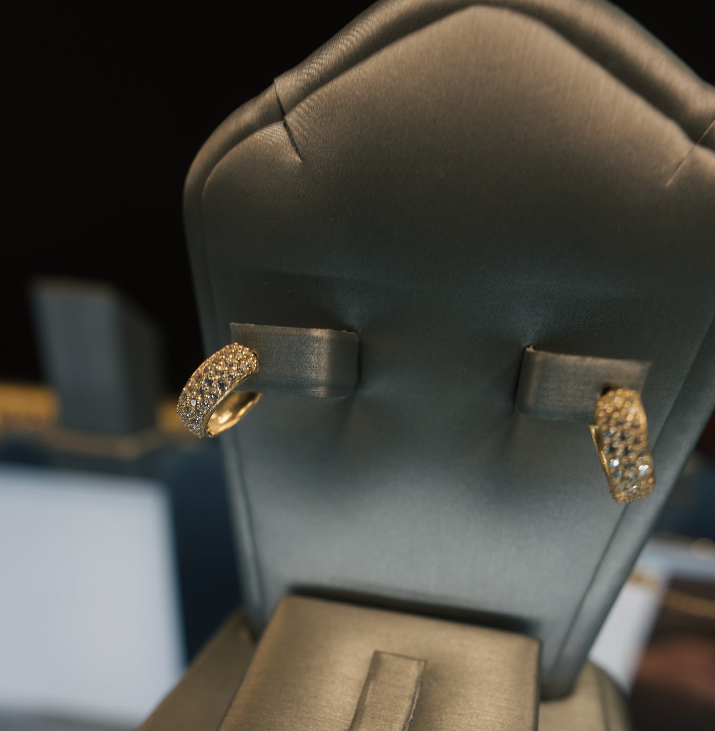 10kt Triple Row CZ Hoop Earrings