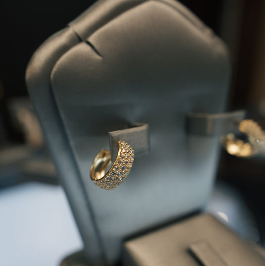 10kt Triple Row CZ Hoop Earrings