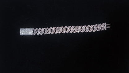 16MM Cuban Link Bracelet (BAGUETTES),  White Gold over Silver VVS1