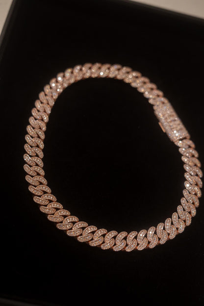 20MM Cuban Link Chain - Flower Setting, Rose Gold over Silver