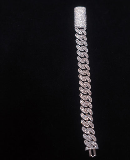 16MM Cuban Link Bracelet (BAGUETTES),  White Gold over Silver VVS1