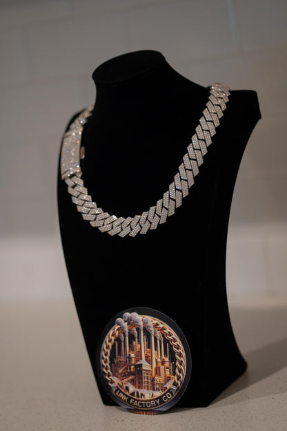 20MM 22” Cuban Link Chain – Prong Set + VVS1 Moissanite (White Gold over Silver)