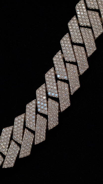 20MM 22” Cuban Link Chain – Prong Set + VVS1 Moissanite (White Gold over Silver)