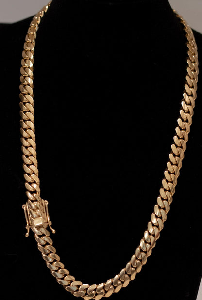11MM 24” Cuban Link Chain – Gold over Solid Silver (No Stones)