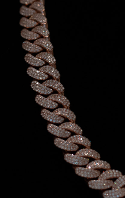 18MM 22” Cuban Link Chain – Pavé + VVS1 Moissanite (Rose Gold over Silver)