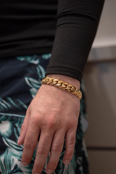 14MM 8 INCH Cuban Link Bracelet (Gold over Silver)