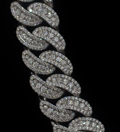 25MM Flower-Setting Cuban Link Chain – VVS1 Moissanite (White Gold over Solid Silver)